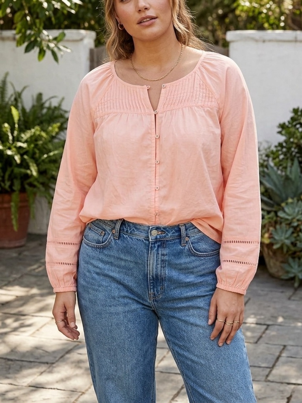 Wonderly Light Coral Button-Up Blouse Womens